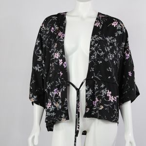 Express Black Floral Kimono Size Small